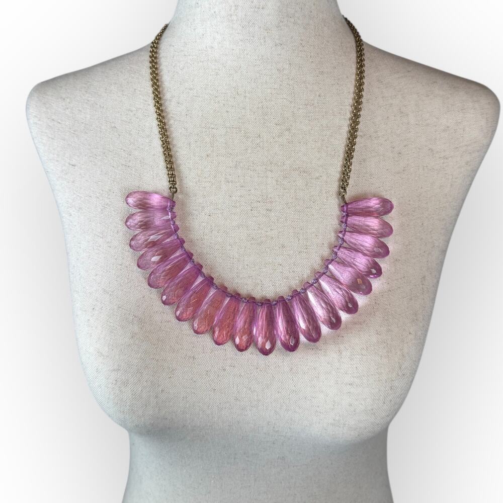 J.Crew Purple Lucite Petal Statement‎ Necklace 23"